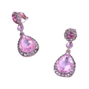 Pink Rhinestone Drop Clip Earrings NWOT